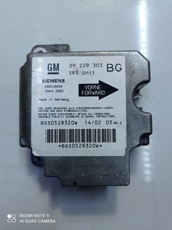 Блок управления аirbag подушки безопасности Opel Zafira A, 9229303, Opel Astra G, Опель Зафира А