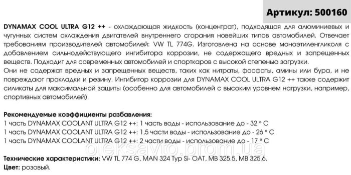Антифриз G12++ Dynamax Cool Ultra концентрат 1 литр