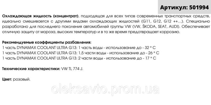 Антифриз Dynamax Cool Ultra G13 концентрат 4 литра